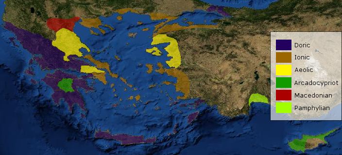Geographic distribution of the Greek dialects